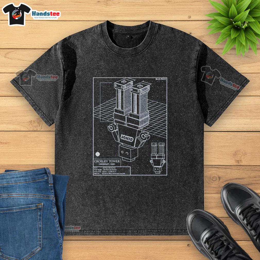 Alt Text: Premium Crosley Tower Blueprint Washed T-Shirt featuring a stylish design and soft fabric for casual wear.