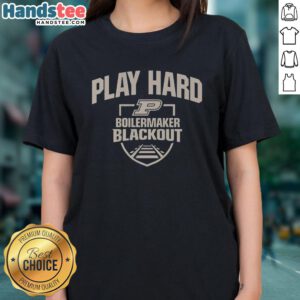 Alt Text: Premium Purdue Boilermakers Basketball Blackout Play Hard Ladies Tee showcasing team pride and stylish design.
