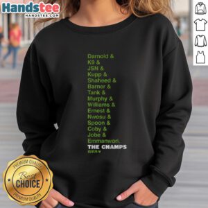 Premium Seattle Football Champs List Sweatshirt showcasing team pride and championship history in vibrant colors.