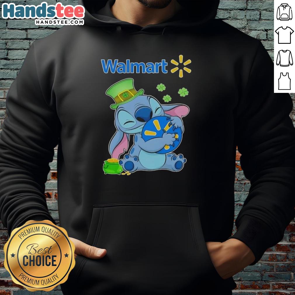 Alt Text: Premium Stitch St. Patrick's Day hoodie with Walmart logo, featuring festive green design and comfortable fit.