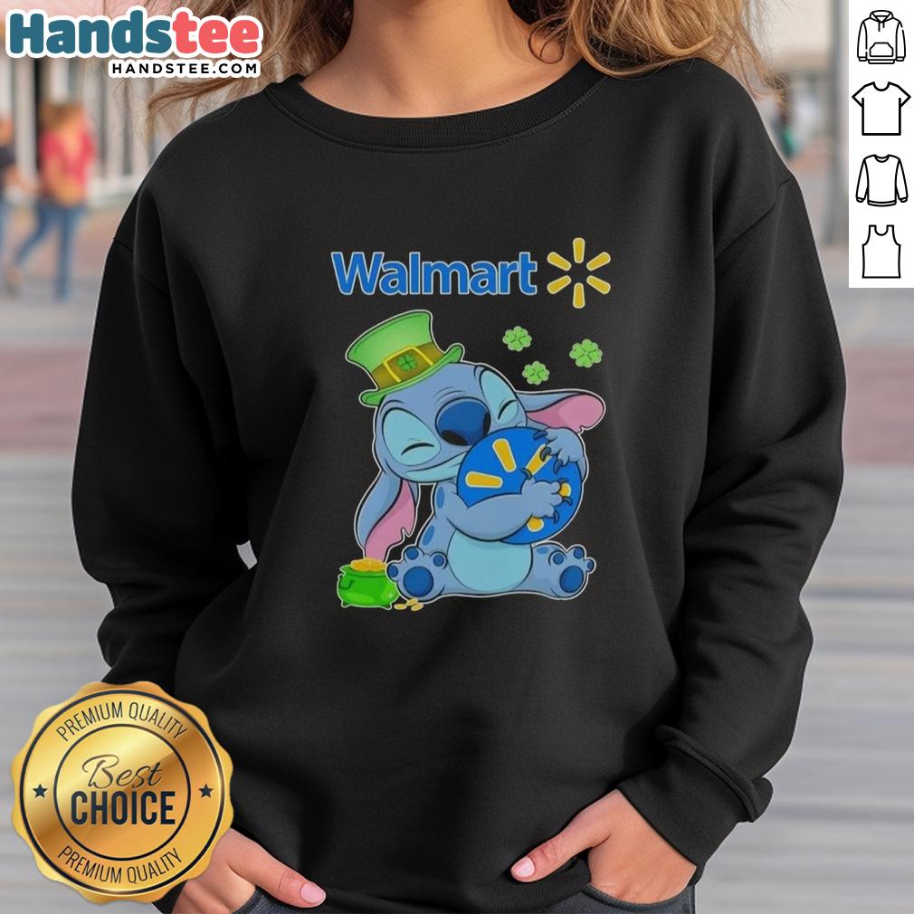 Premium Stitch St. Patrick's Day sweatshirt featuring Walmart logo, perfect for festive celebrations and casual wear.