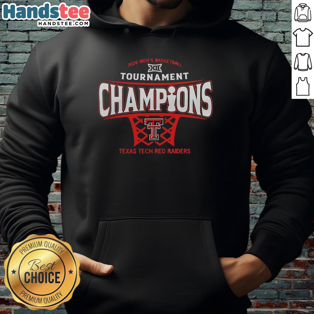 Premium Texas Tech Red Raiders men's basketball hoodie celebrating 2026 Big 12 Conference Tournament champions.