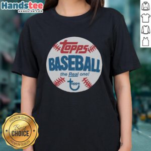 Alt Text: Premium Topps Baseball The Real One Raglan Ladies Tee featuring stylish design and comfortable fit for fans.