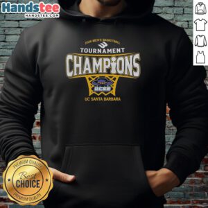 Premium UC Santa Barbara Men's Basketball 2026 Big West Conference Tournament Champions Hoodie in navy blue.