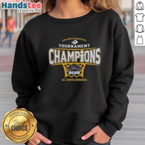 Premium UC Santa Barbara Men's Basketball 2026 Big West Conference Tournament Champions Sweatshirt in blue and gold.
