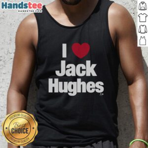 Alt Text: Pretty I Heart Jack Hughes tank top featuring bold graphics for hockey fans, perfect for game day or casual wear.