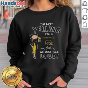 Stylish Iowa Hawkeyes sweatshirt with 'I'm Not Yelling, I'm a Hawkeyes Girl' design, perfect for game day or casual wear.