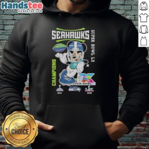 Alt Text: Pretty Mickey Mouse X Seattle Seahawks Super Bowl LX Champions 2026 graphic hoodie design featuring vibrant colors.