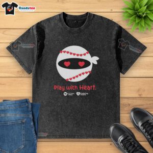 Alt Text: Pretty pitching ninja play with heart design on a stylish washed t-shirt for casual wear and fun outings.