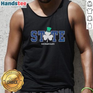 Pretty State Shenanigans Irish Green Tank Top displayed on a model, ideal for St. Patrick's Day celebrations.