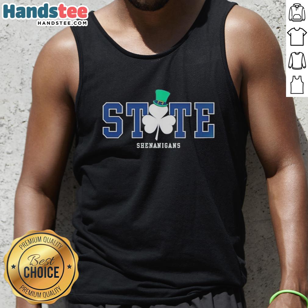 Pretty State Shenanigans Irish Green Tank Top displayed on a model, ideal for St. Patrick's Day celebrations.