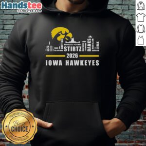 Top 2026 Iowa Hawkeyes hoodie featuring city skyline design and all player names, perfect for fans and supporters.