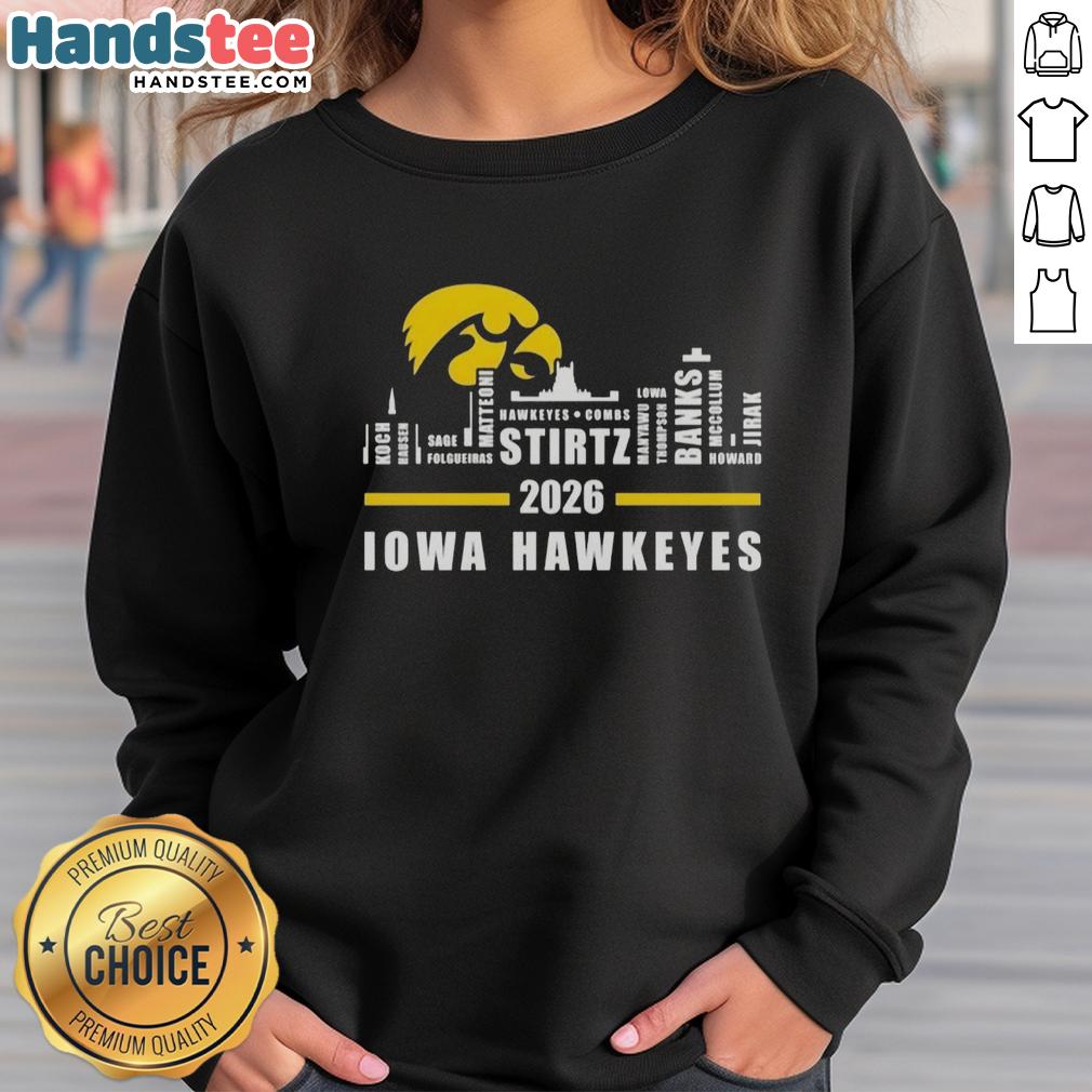 Top 2026 Iowa Hawkeyes sweatshirt featuring city skyline design and all names for fans of Hawkeye sports.
