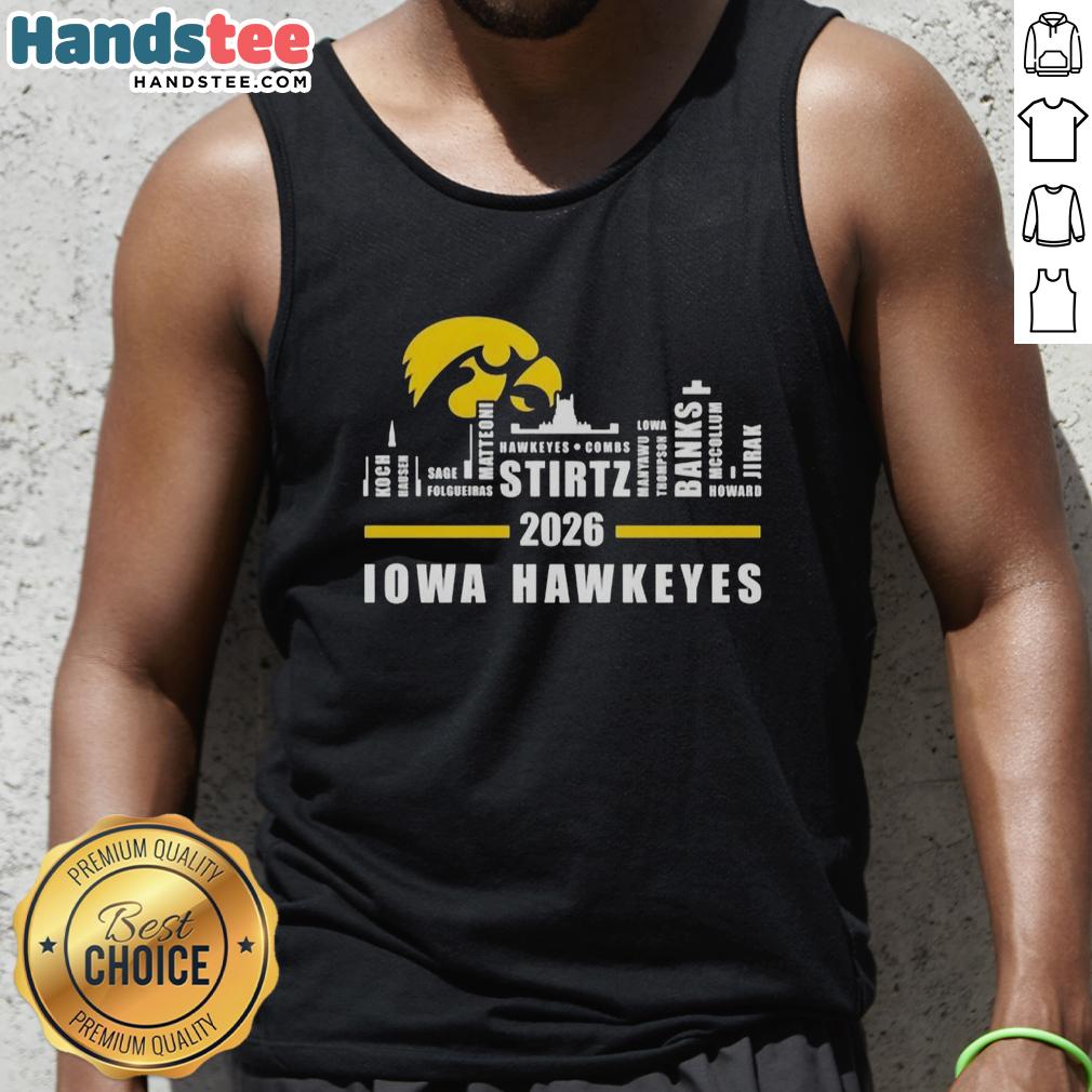 Top 2026 Iowa Hawkeyes All Names City Skyline Tank Top featuring a stylish design and vibrant cityscape.