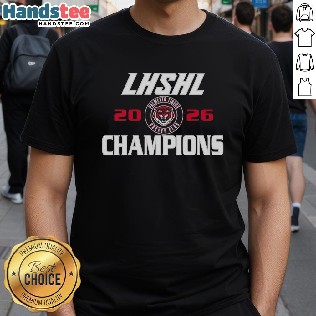 Alt Text: Top Lhshl Palmetto Tigers Champions 2026 Logo T-Shirt featuring vibrant team colors and championship logo design.