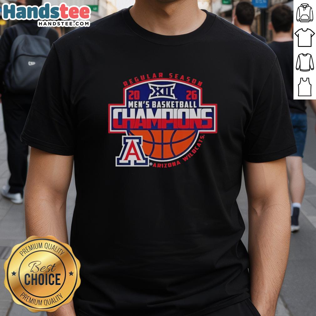 Awesome Arizona Wildcats 2026 Big 12 Men's Basketball Champions T-Shirt featuring vibrant team colors and logo design.