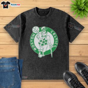 Awesome Boston Celtics white logo Patrick's Day washed t-shirt featuring vibrant team colors and festive design.