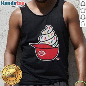 Awesome Cincinnati Reds ice cream tank top featuring vibrant team colors and a fun design for summer baseball fans.