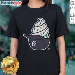 Awesome Detroit Tigers Ice Cream Ladies Tee featuring vibrant team colors and ice cream graphic, perfect for fans.