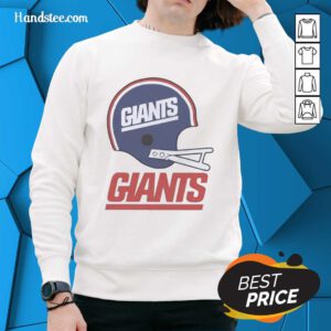 Alt Text: Awesome New York Giants football logo on a big helmet sweatshirt, perfect for fans and sports enthusiasts.