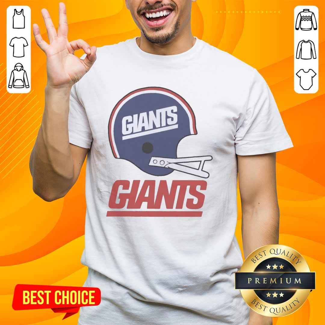 Alt Text: Awesome New York Giants football logo displayed on a stylish big helmet t-shirt for fans and sports enthusiasts.