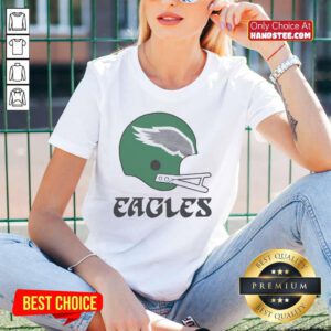 Awesome Philadelphia Eagles football logo on a big helmet featured on a stylish ladies' tee.