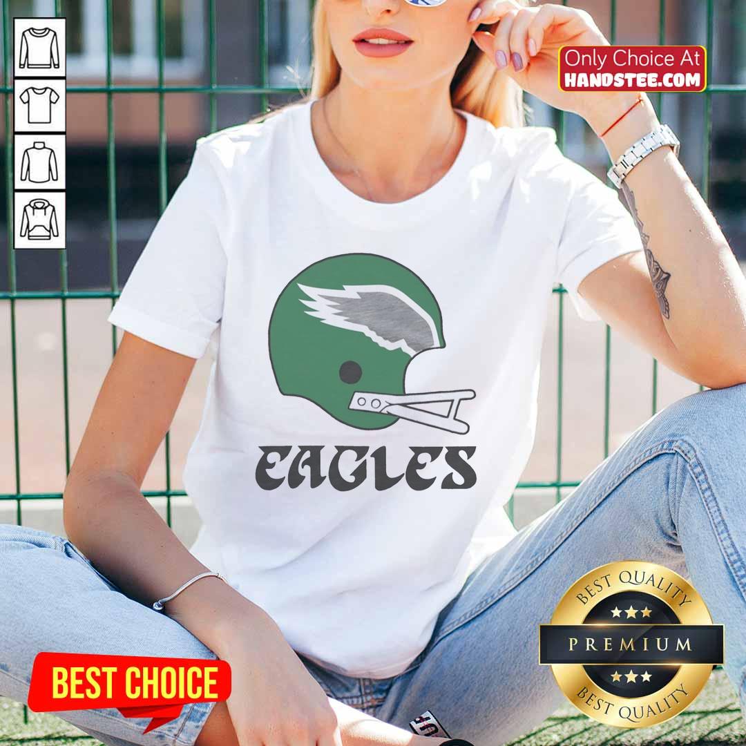 Awesome Philadelphia Eagles football logo on a big helmet featured on a stylish ladies' tee.