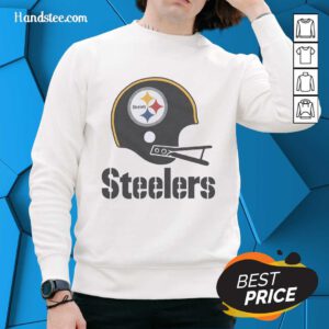 Alt Text: Awesome Pittsburgh Steelers football logo featured on a big helmet sweatshirt, perfect for fans and game day attire.