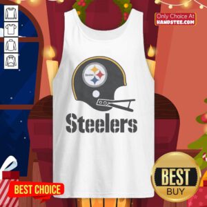 Awesome Pittsburgh Steelers football logo on a big helmet tank top, perfect for fans and game day apparel.