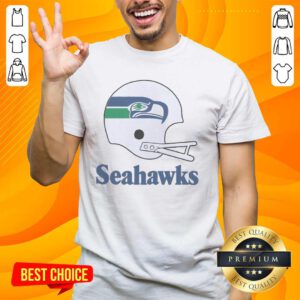 Awesome Seattle Seahawks football logo displayed on a large helmet t-shirt, perfect for fans and sports enthusiasts.