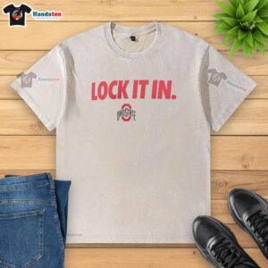 Good Ohio State Buckeyes 2026 Lock It In Washed T-Shirt in scarlet and gray, perfect for fans and game day attire.