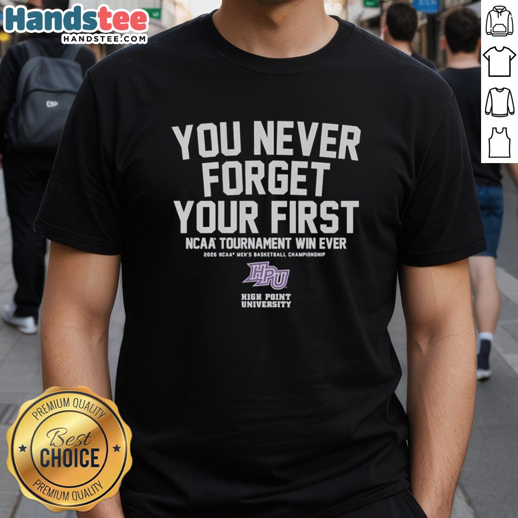 High Point Panthers men's basketball T-shirt celebrating their first NCAA tournament win, perfect for fans and supporters.