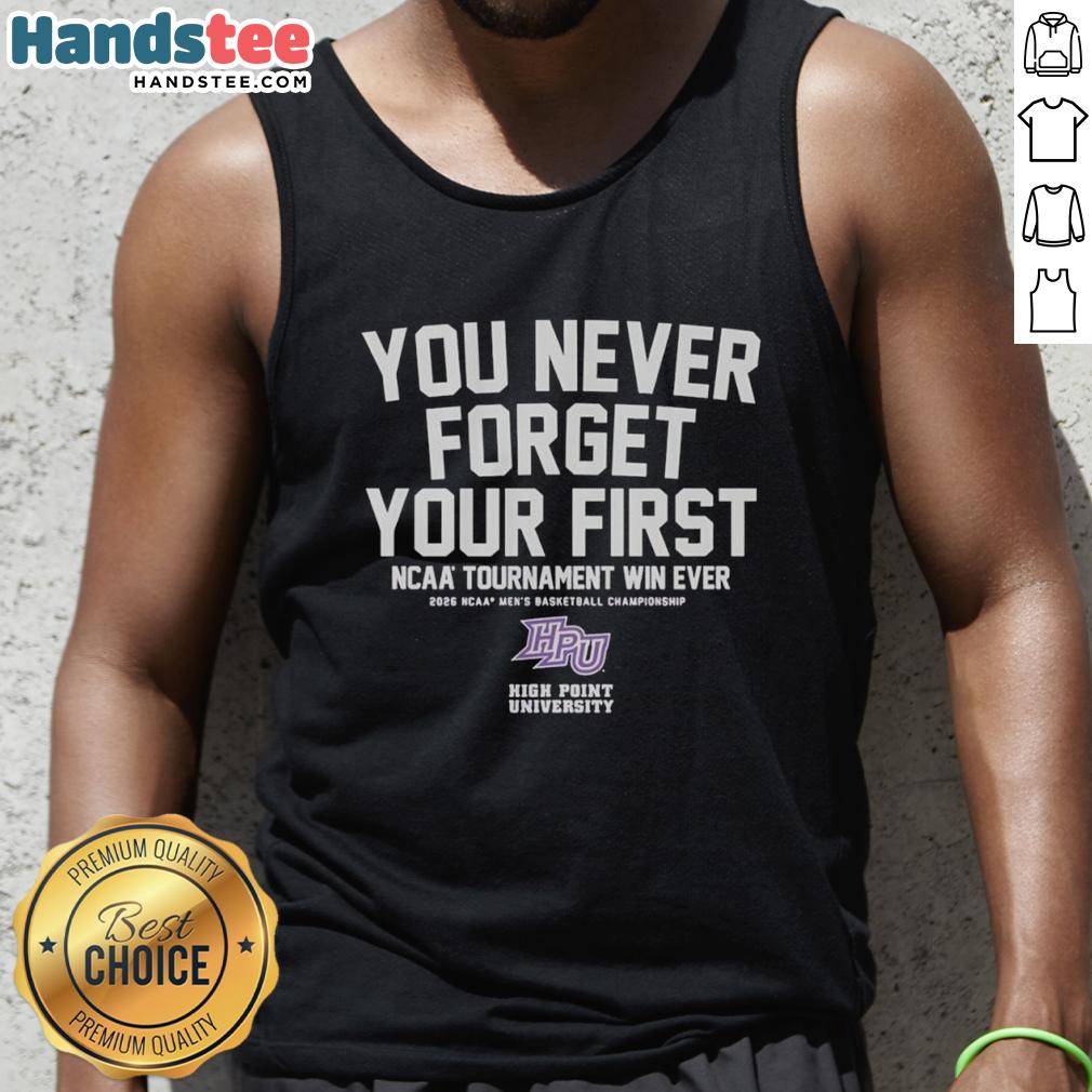 Nice High Point Panthers men's basketball tank top celebrating first NCAA tournament win, featuring team logo and vibrant design.