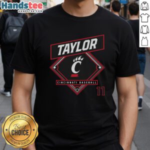 Alt Text: Nice Nathan Taylor Cincinnati Bearcats baseball t-shirt featuring team colors and logo for fans and players.