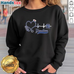 Nice New York Yankees nurse lover heartbeat baseball sweatshirt in navy blue, perfect for baseball fans and nurses.