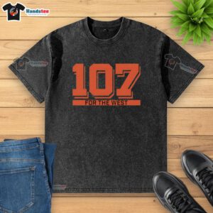 Official 107 for The West NY Baseball washed t-shirt showcasing a vintage design perfect for baseball fans.