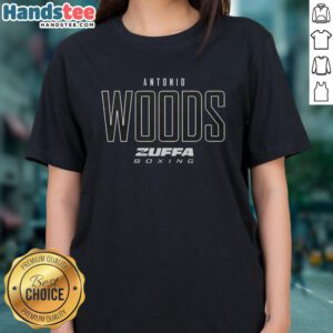 Official Antonio Woods Zuffa Boxing Elite Ladies Tee featuring stylish design and comfortable fit for boxing fans.