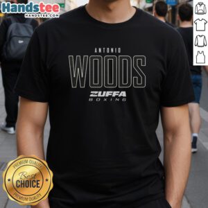 Official Antonio Woods Zuffa Boxing Elite T-Shirt showcasing a stylish design for boxing enthusiasts.