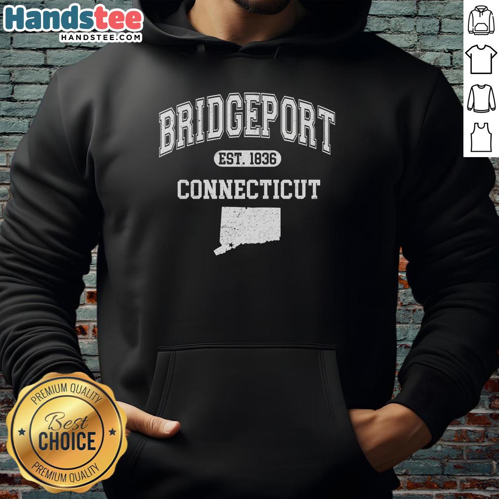 Official Bridgeport Connecticut Est. 1836 Varsity Hoodie showcasing stylish design and pride for the city.