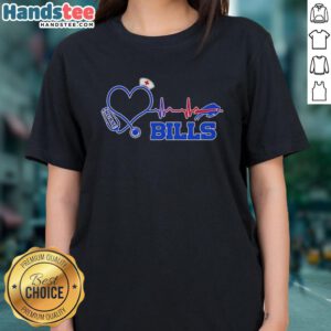 Official Buffalo Bills NFL Heartbeat Nurse Football Lover Ladies Tee in blue with team logo, perfect for fans.