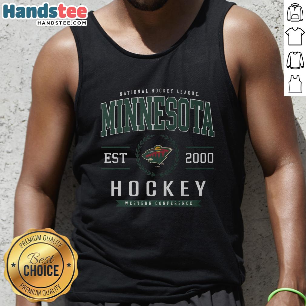 Alt Text: Official Minnesota Wild Hockey Legacy Crest Tank Top featuring team logo and vibrant colors, perfect for fans.