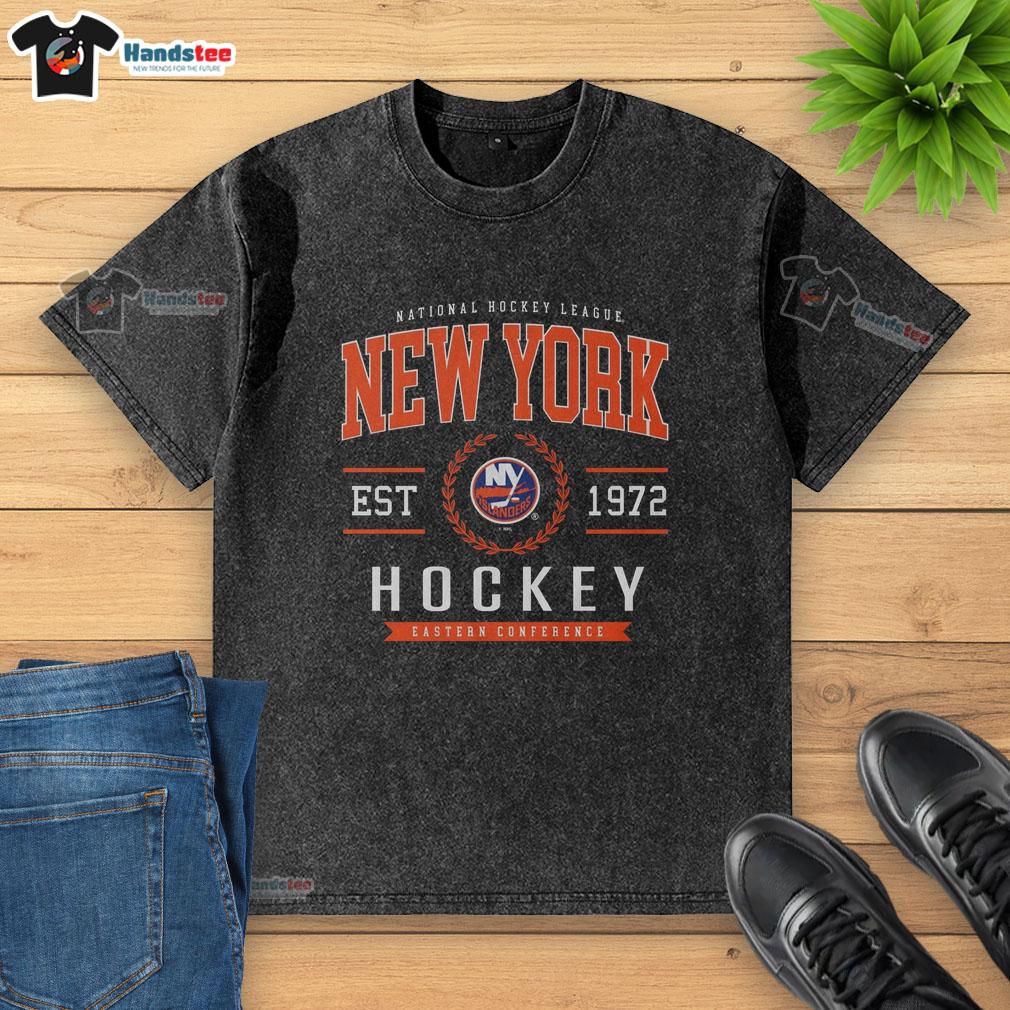 Alt Text: Official New York Islanders Hockey Legacy Crest Washed T-Shirt featuring team colors and logo for fans and collectors.