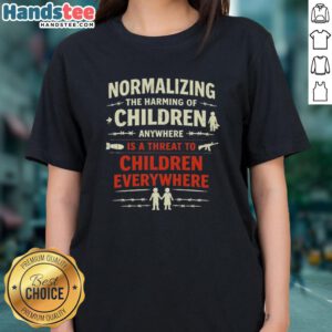 Official Ladies Tee: 'Normalizing Harming Children Anywhere is a Threat to Children Everywhere' - powerful message for child safety.