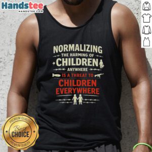 Official tank top featuring 'Normalizing the Harming of Children Anywhere Is a Threat to Children Everywhere' message.