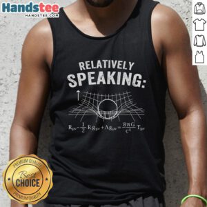 Official Relatively Speaking tank top in black, featuring bold white lettering and a stylish design for casual wear.