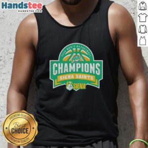 Official Siena Saints 2026 Men's Basketball Champions tank top featuring team colors and logo for fans and sports enthusiasts.
