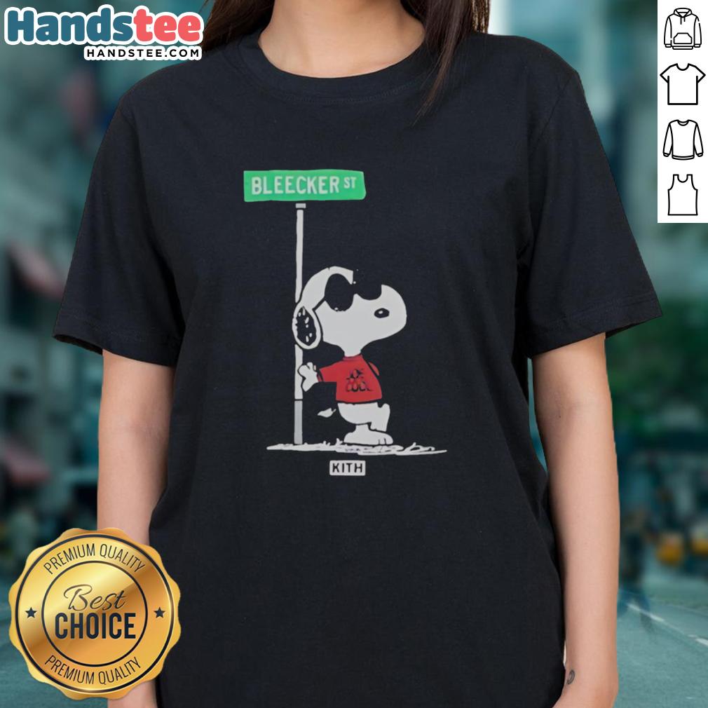 Alt Text: Official Snoopy Kith for Peanuts Joe Cool Street Ladies Tee featuring a stylish Snoopy graphic on soft fabric.