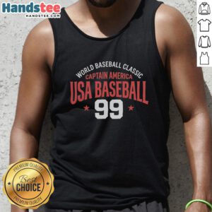 Original World Baseball Classic Captain America USA Baseball 99 tank top featuring vibrant graphics and patriotic design.