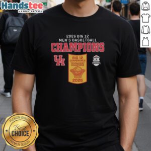 Premium Houston Cougar Big 12 Men's Basketball Champions 2026 T-Shirt featuring vibrant team graphics and comfortable fit.