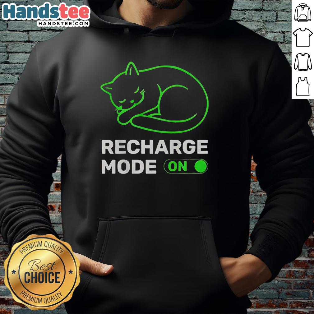 Premium Neon Cat Recharge Mode On Hoodie featuring a vibrant cat graphic in neon colors, perfect for stylish comfort.